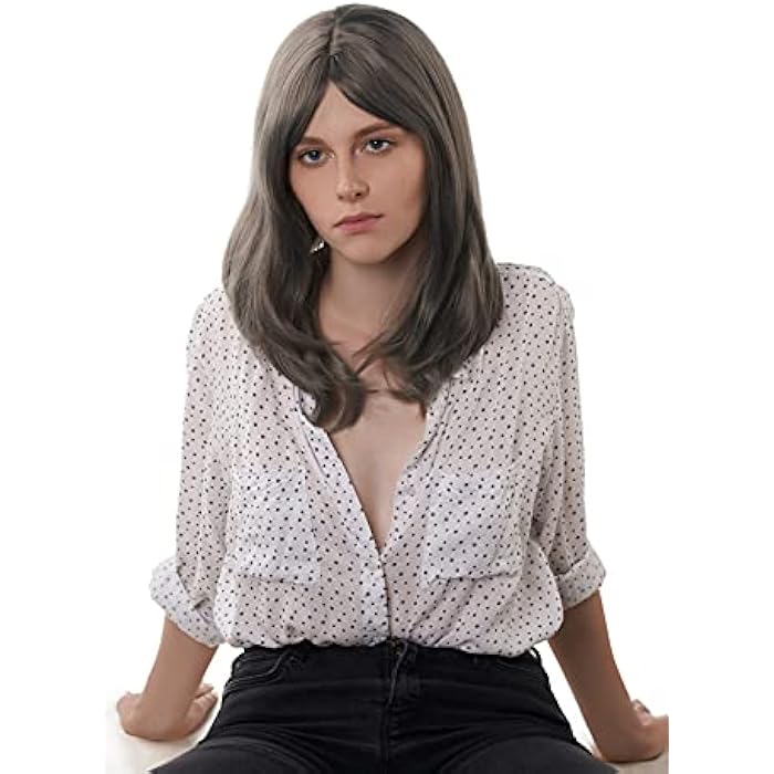 DILLARDS Women's Wig For Girls Women Medium Length Shoulder Length Grey Straight Hair Synthetic - Image 3